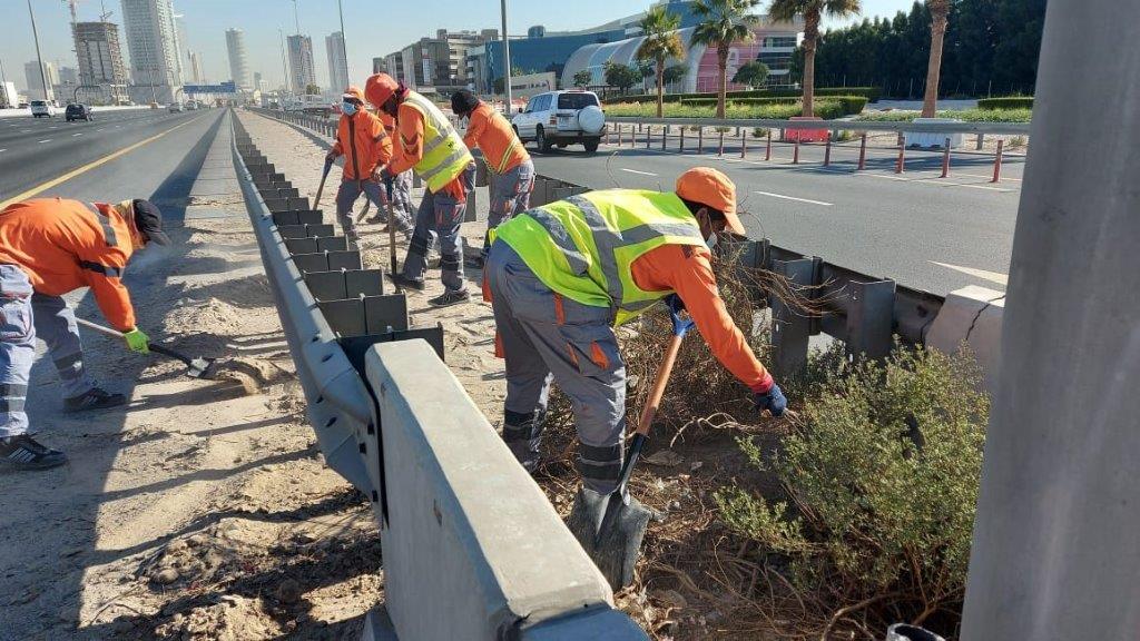 Cleaning the median islands of main roads